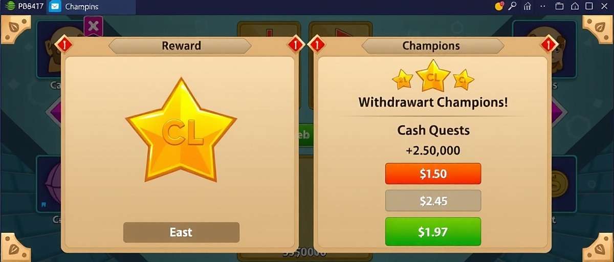 Cash Quest Champions - Withdraw Winnings to Bank/UPI Cash Quest Champions Reward Withdrawal Screen